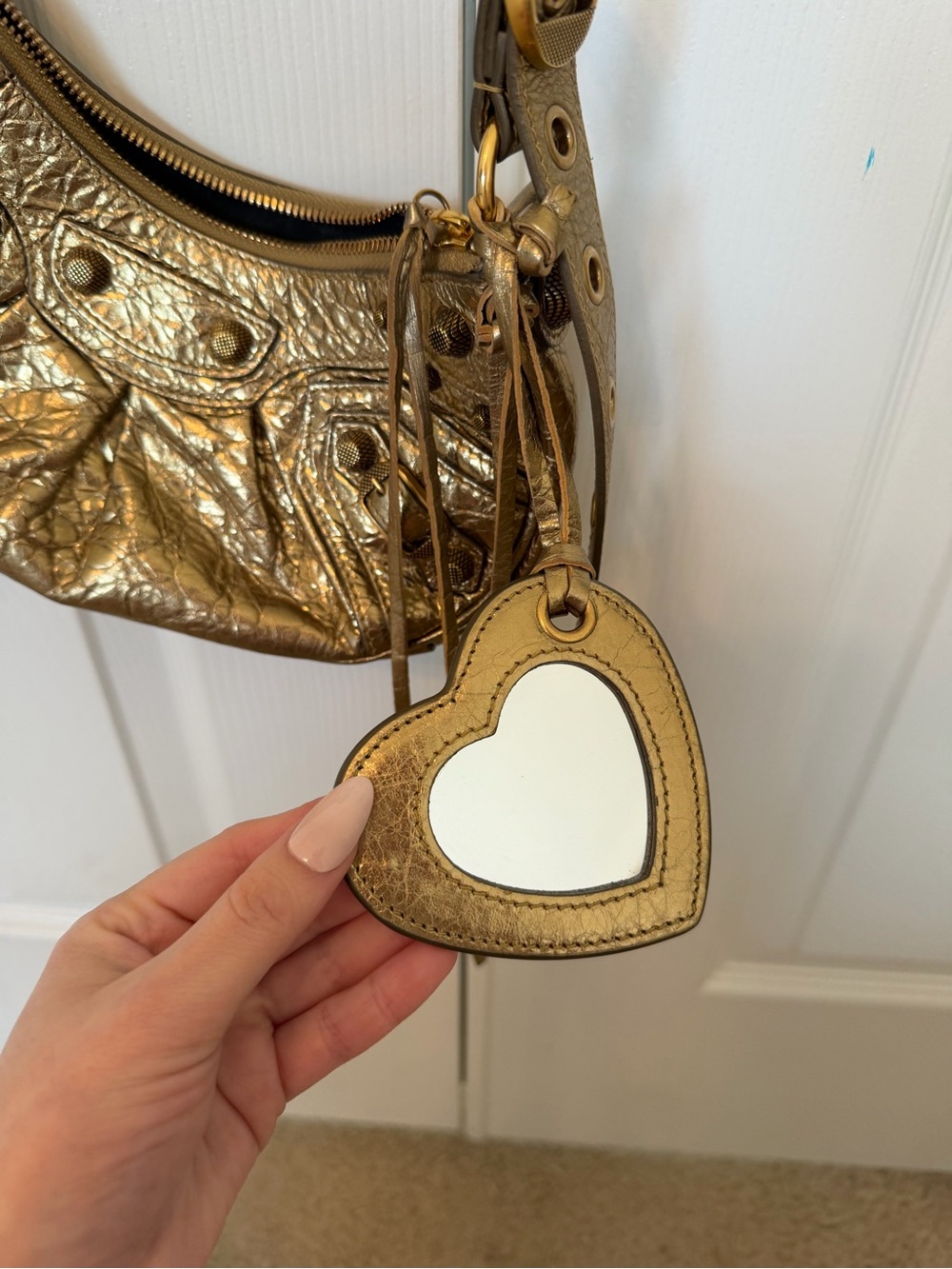 Balenciaga Metallic Gold Crescent Shoulder Bag with Mirror Tag - Picture 3 of 5